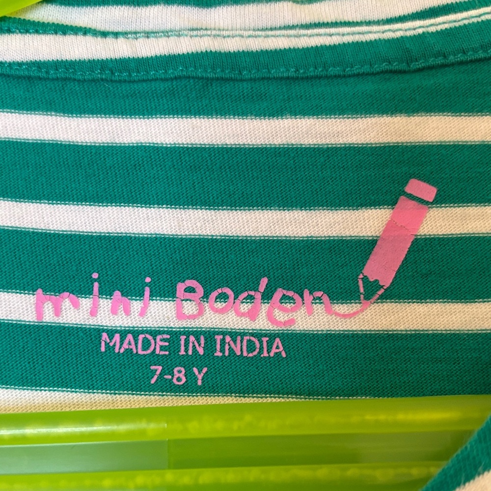 Mini Boden Girls Floral Dress 7-8 Green Stripe Garden Print Cottagecore Spring - Picture 12 of 13